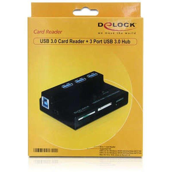 Delock USB 3.0 Card Reader All in 1 + 3 Port USB 3.0 Hub