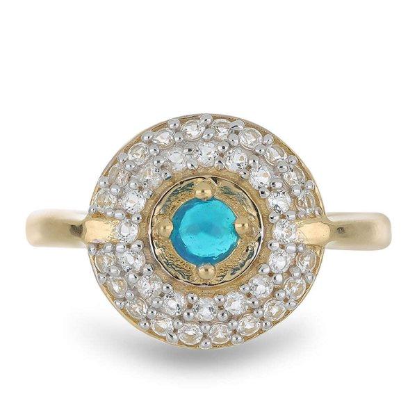 Arannyal Bevont Ezüst Gyűrű Kék Etiópiai Opállal és Fehér Topázzal,
Méret: 57-56