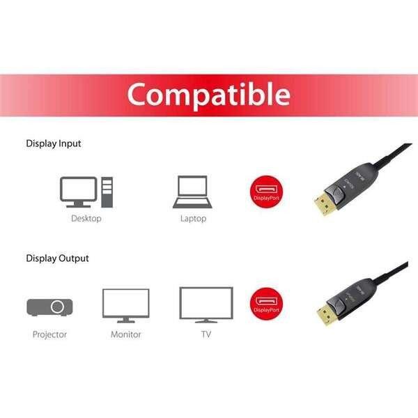 Equip Kábel, 119443 (Aktív, DisplayPort 1.4, apa/apa, 8K/60Hz,
HDCP/HDR/DSC/MST, aranyozott, 30m)