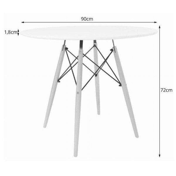 Skandináv stílusú asztal, , kerek, MDF és fa, fehér, 90x72 cm, 90x72 cm