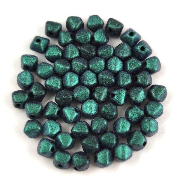 Cseh préselt üveg gyöngy - Bicone - 4mm - Jet Polychrome Emerald