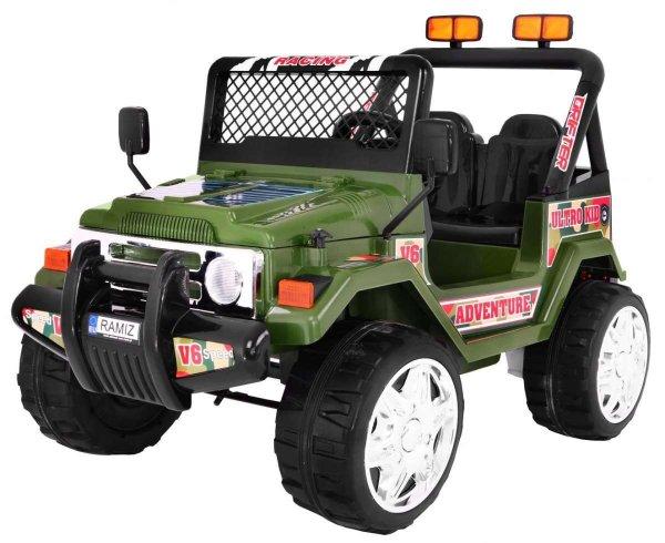 Erős Jeep típusú elektromos kisautó - zöld színben