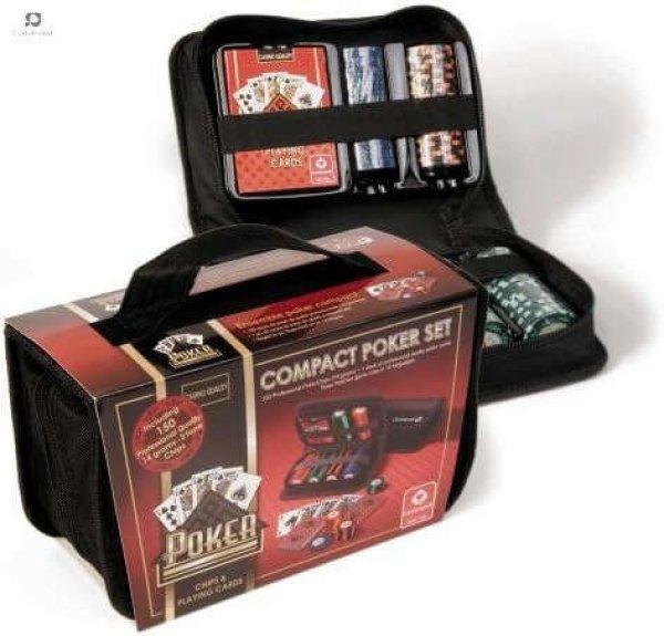 Utazó kompakt póker szett, 150 zsetonnal, gyöngyvászon tartóban
