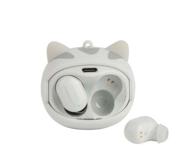 Vezeték nélküli fejhallgató macskaarc-tokkal, Bluetooth 5.0, Zajszűrés,
Érintésvezérlés, Vízálló IPX4, Type-C, LED-kijelző, Töltőtok,
Univerzális kompatibilitás, Szürke