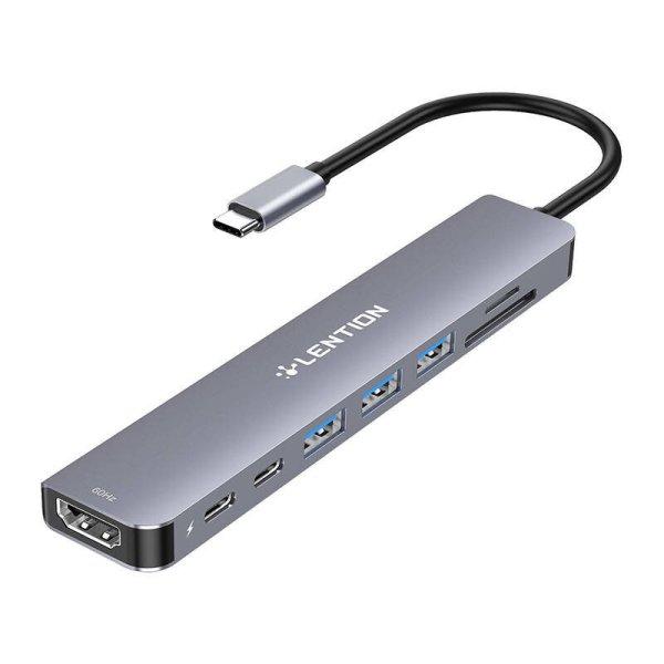 Lention 8 az 1-ben hub USB-C - 3x USB 3.0 + SD/TF + PD + USB-C + HDMI 4K60Hz
(szürke)