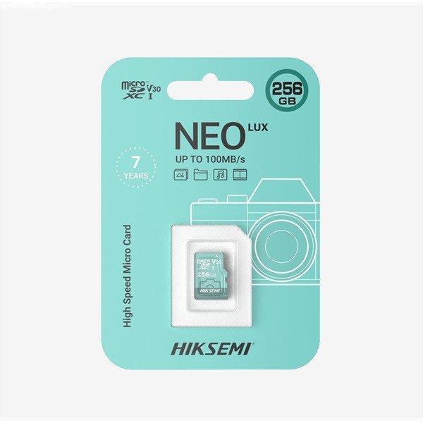 Hikvision HIKSEMI MicroSD kártya - NEO LUX 256GB microSDXC™, Class 10 and
UHS-I, 3D NAND (r/w: 100 / 70MB, V30)