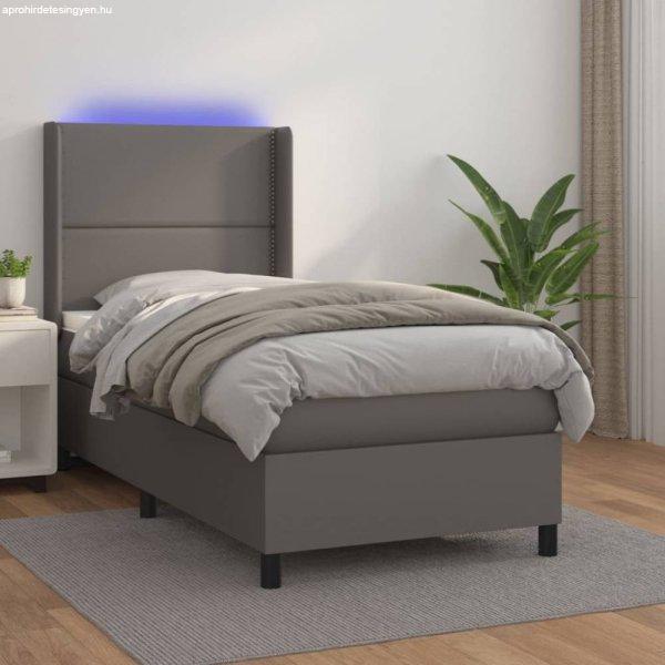 Szürke műbőr rugós ágy matraccal és LED-del 90x200 cm