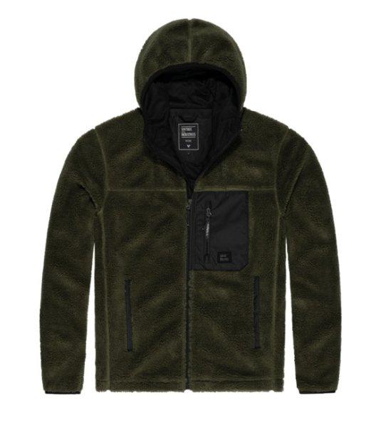 Vintage Industries Dustin bélelt sherpa fleece pulóver, sötét olajzöld
színű
