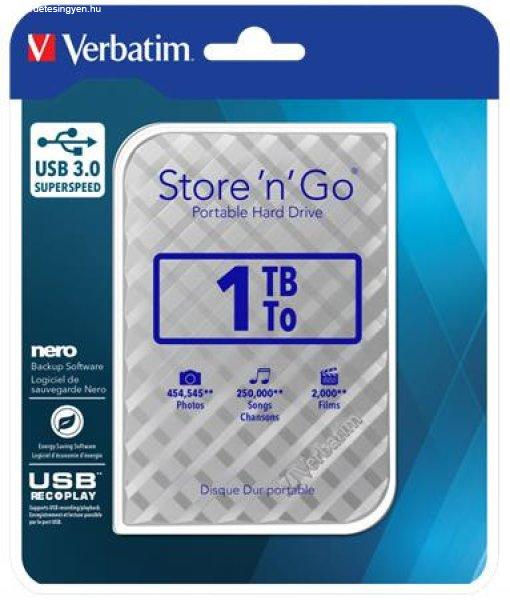 2,5" HDD (merevlemez), 1TB, USB 3.0, VERBATIM "Store n Go",
ezüst