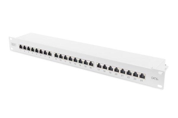 DIGITUS Patch Panel 19inch 24Port Cat6 shielded grey RAL7035 cableinstallation
about LSA 10GBit up to 500 MHZ