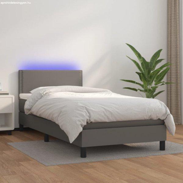 Szürke műbőr rugós ágy matraccal és LED-del 90x190 cm