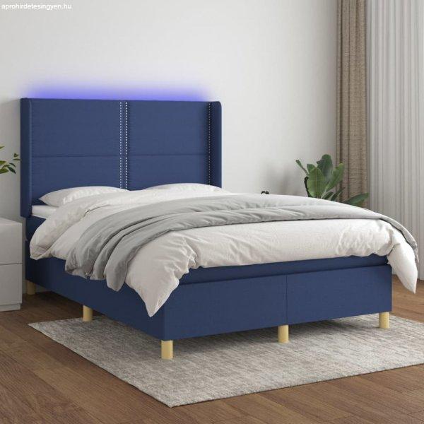 Kék szövet rugós és LED-es ágy matraccal 140x200 cm