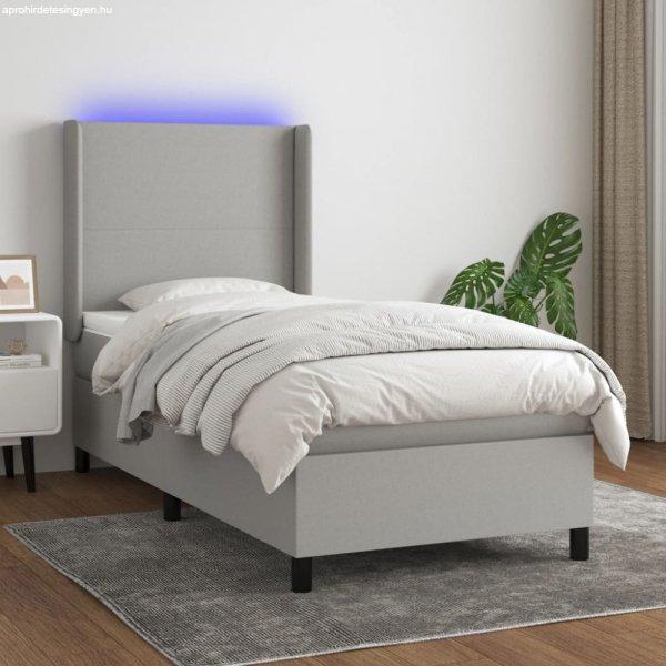Világosszürke szövet rugós és LED-es ágy matraccal 90x200 cm