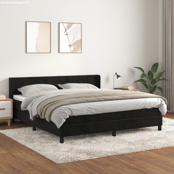 Fekete bársony rugós ágy matraccal 180x200 cm