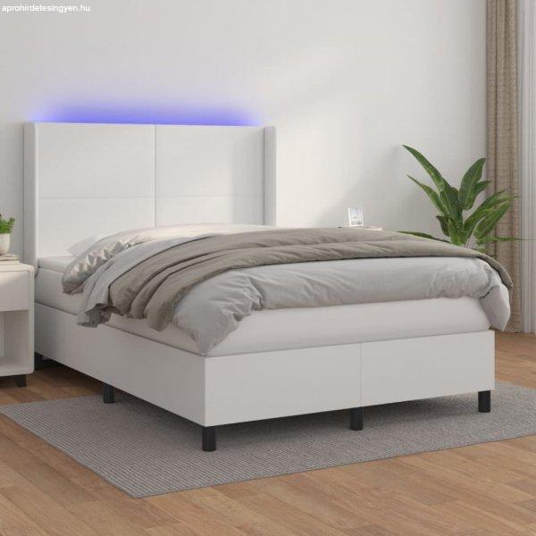 Fehér műbőr rugós ágy matraccal és LED-del 140x200 cm