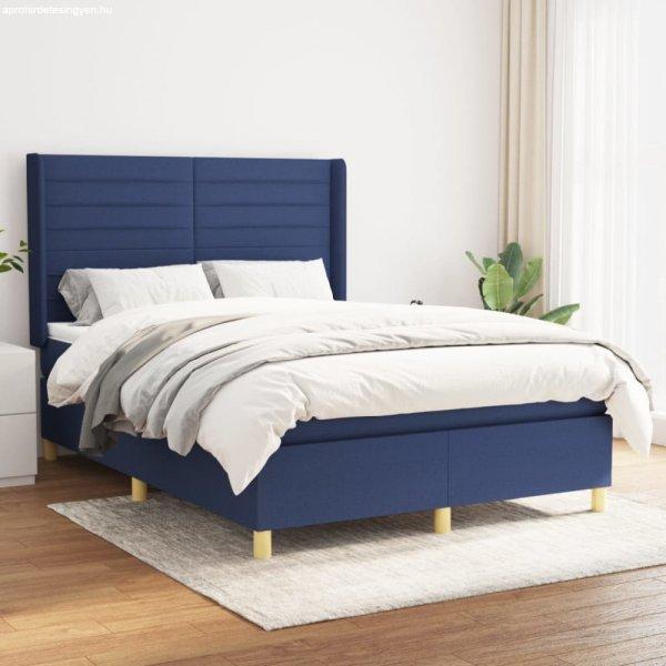 Kék szövet rugós ágy matraccal 140 x 200 cm