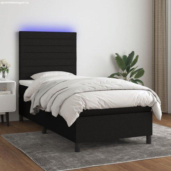 Fekete szövet rugós és LED-es ágy matraccal 90x200 cm