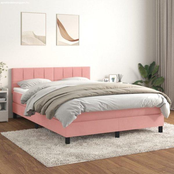 Rózsaszín bársony rugós ágy matraccal 140x190 cm