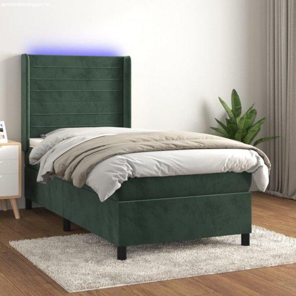 Sötétzöld bársony rugós és LED-es ágy matraccal 100x200 cm