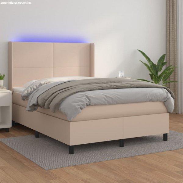Cappuccino színű műbőr rugós ágy matraccal és LED-del 140x190cm
