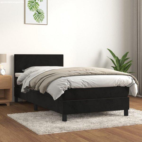 Fekete bársony rugós ágy matraccal 90x190 cm