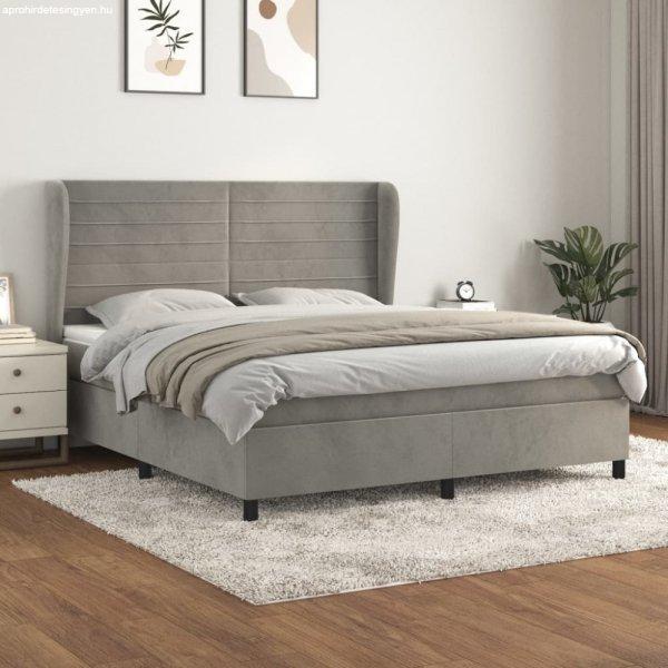 Világosszürke bársony rugós ágy matraccal 180x200 cm