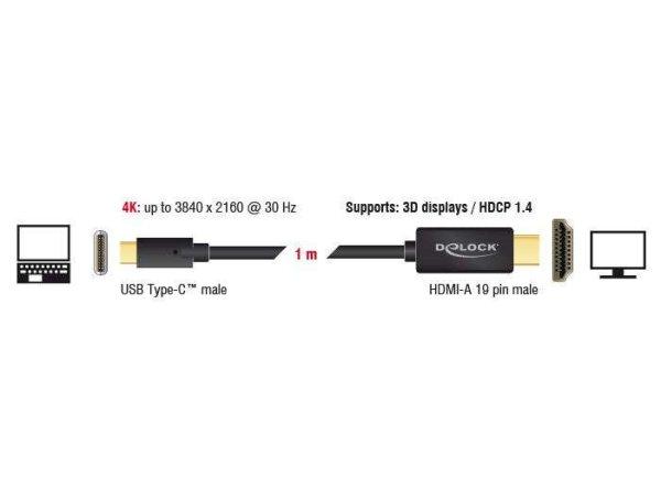 DeLOCK 85258 video átalakító kábel 1 M USB C-típus HDMI Fekete
