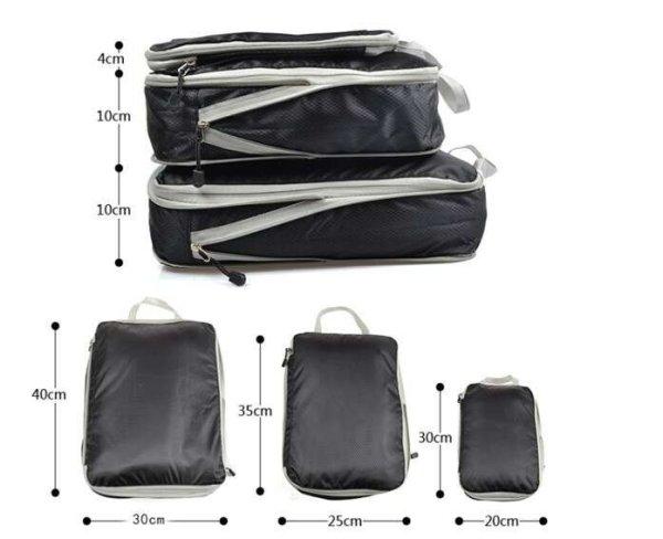 Vízálló utazás rendszervező készlet bőröndökhöz, ruhákhoz, cipőkhöz
(3 db) - fekete