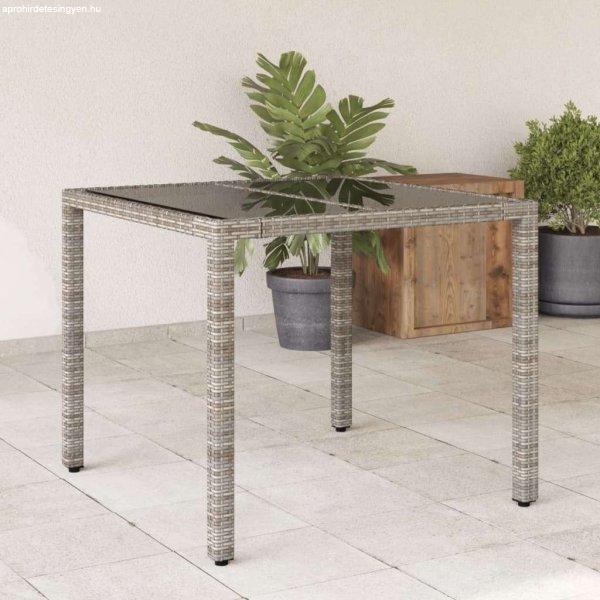 vidaXL szürke polyrattan üveglapos kerti asztal 90 x 90 x 75 cm