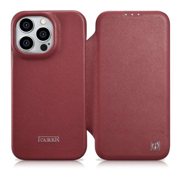 iCarer CE prémium bőr védőtok iPhone 14 Pro mágneses flip bőr tok MagSafe
Red (WMI14220714-RD)