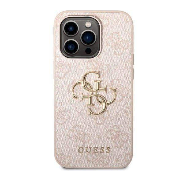 Guess PU 4G Metal Logo iPhone 14 Pro hátlap tok, rózsaszín