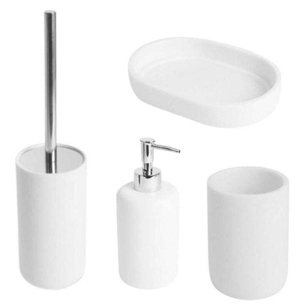 Mercaton® 4 részes fürdőszobai szett, WC-kefe tartóval, folyékony szappan
adagoló, kefetartó, szappantartó, gyanta, matt fehér