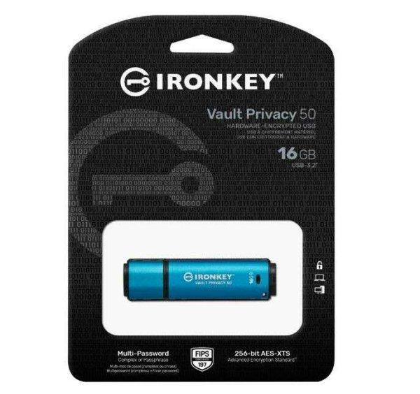 Kingston IKVP50/16GB IronKey Vault Privacy 50 16 GB, USB 3.2 Gen 1 Kék-Fekete
pendrive