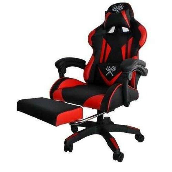Gamer szék lábtartóval, öko-bőr, piros-fekete, 63x63x116/124 cm, Malatec