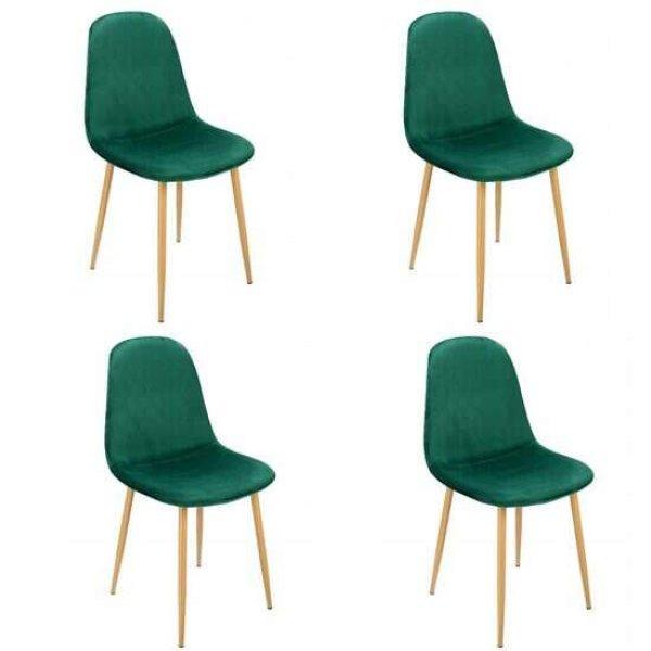 Konyhai/nappali székek, 4 db-os készlet, Jumi, Vigo, bársony, fém, zöld és
natúr, 44x52x85 cm