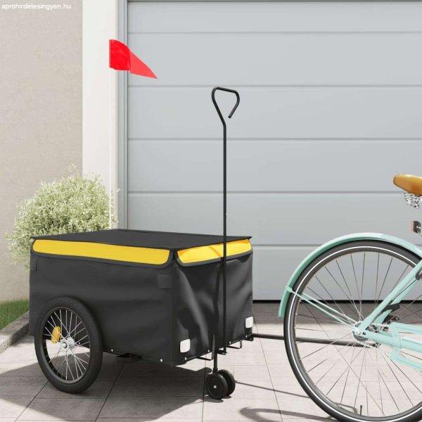 vidaXL fekete-sárga vas kerékpár-utánfutó 30 kg