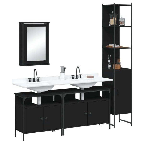 vidaXL 4 részes fekete szerelt fa fürdőszobai bútorszett