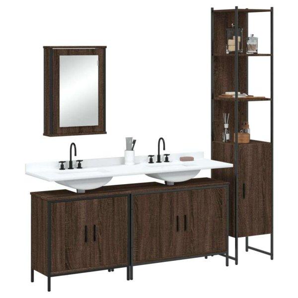 vidaXL 4 részes barna tölgy színű szerelt fa fürdőszobai bútorszett