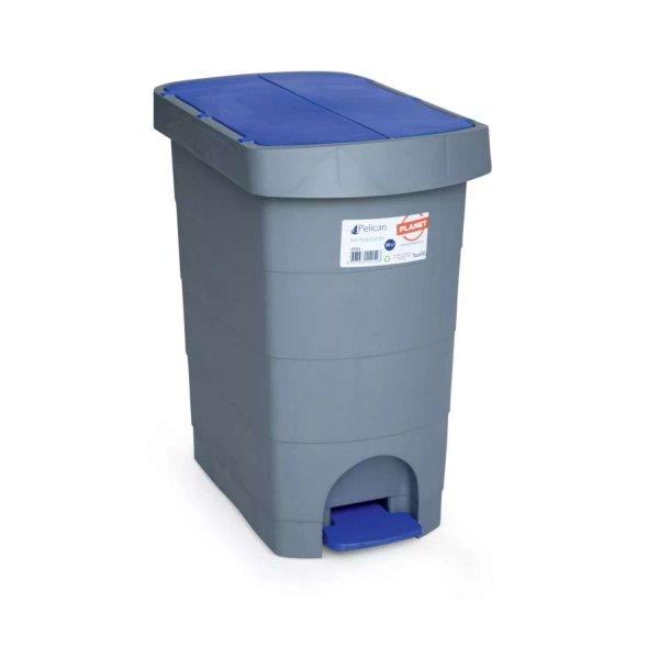 Szemetes kuka pedálos műanyag 60 literes Pelikán Slim eco fém színű kék
tetővel