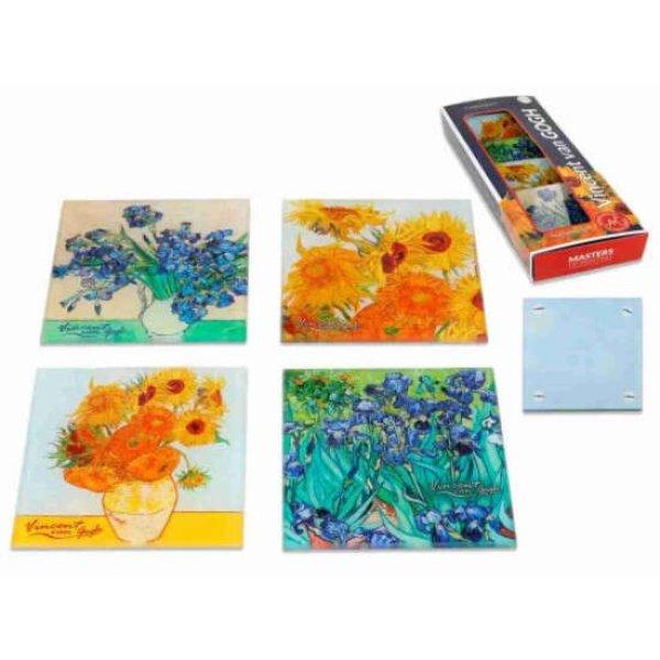H.C.195-0151 Üveg poháralátét 4db-os szett, 10,5x10,5cm, Van Gogh vegyes
(virágok)