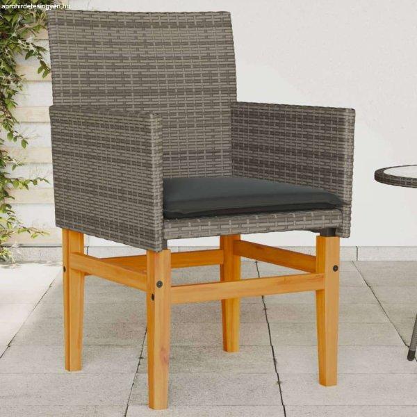vidaXL 2 db szürke polyrattan és tömör fa kerti szék párnával
