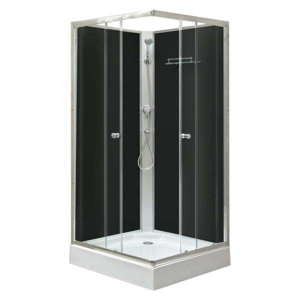Polo Black II szögletes fekete hátfalas zuhanykabin, akril zuhanytálcával,
90x90x195 cm-es méretben
