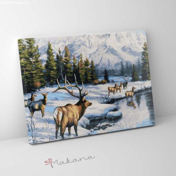 Szarvasok télen - Számfestő készlet, kerettel (40x50 cm)