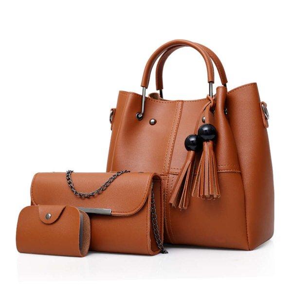 Női táska szett varrott mintás kézi táska, borítéktáska, irattartó
barna aa-001180
