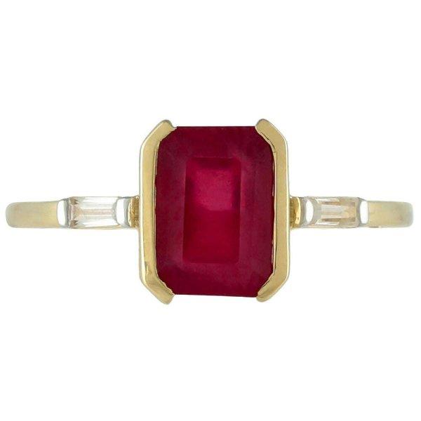 Arany Gyűrű Thai Rubinnal és Fehér Cirkónnal, Méret: 59-58