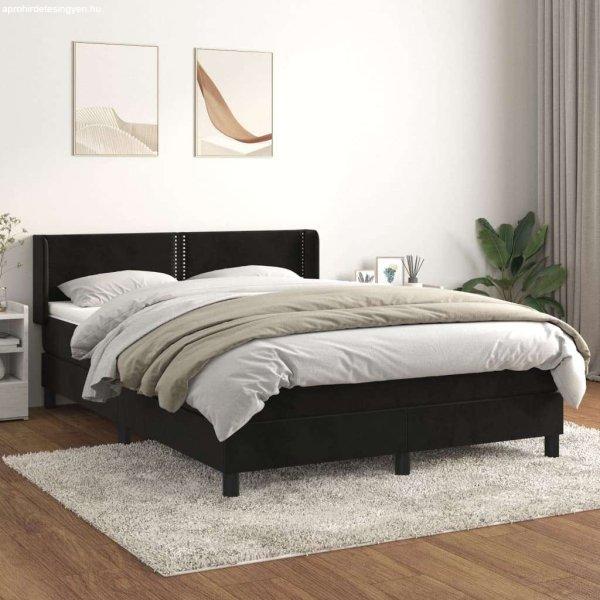 vidaXL fekete bársony rugós ágy matraccal 140 x 190 cm