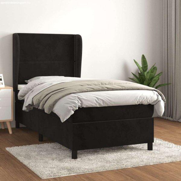 vidaXL fekete bársony rugós ágy matraccal 90 x 200 cm