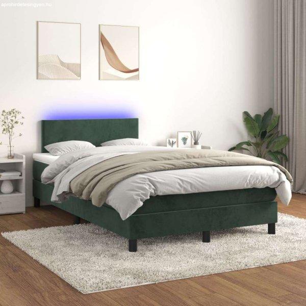 vidaXL sötétzöld bársony rugós és LED-es ágy matraccal 120x200 cm