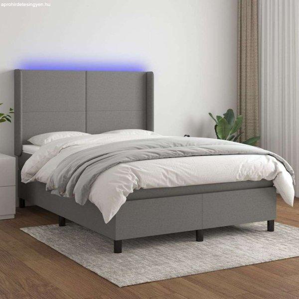 vidaXL sötétszürke szövet rugós és LED-es ágy matraccal 140x200 cm