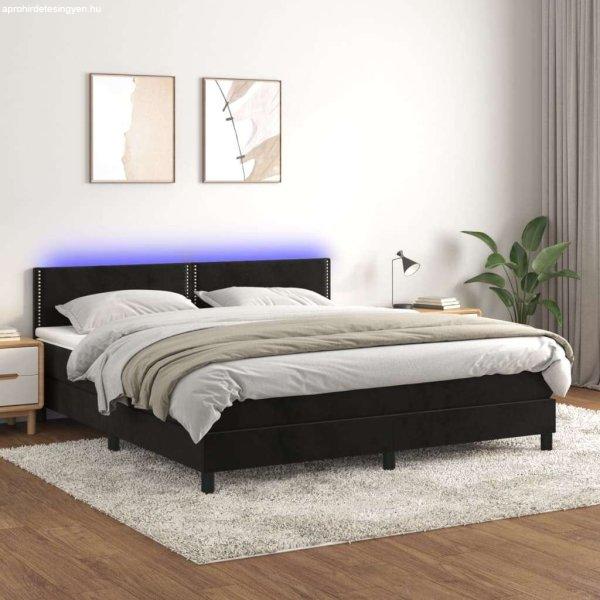 vidaXL fekete bársony rugós és LED-es ágy matraccal 180x200 cm